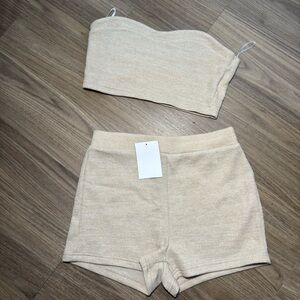 Cream Strapless Top and Shorts Set